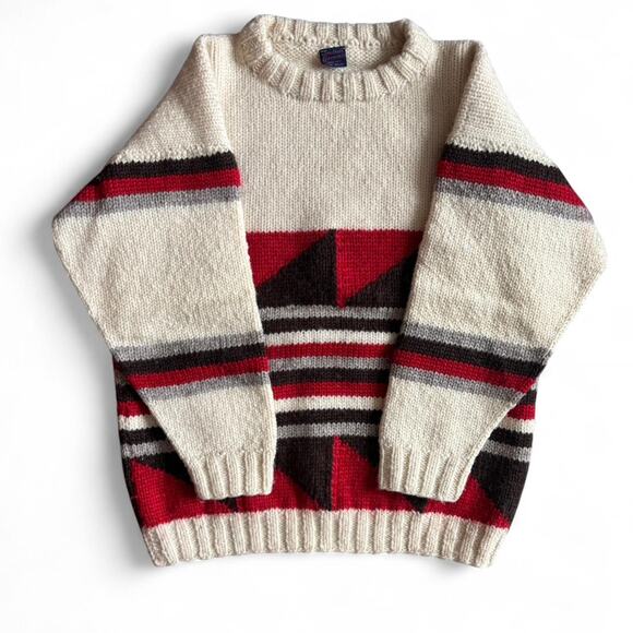 Southern Garments vintage handmade knit sweater geometric cream red brown - Picture 1 of 7